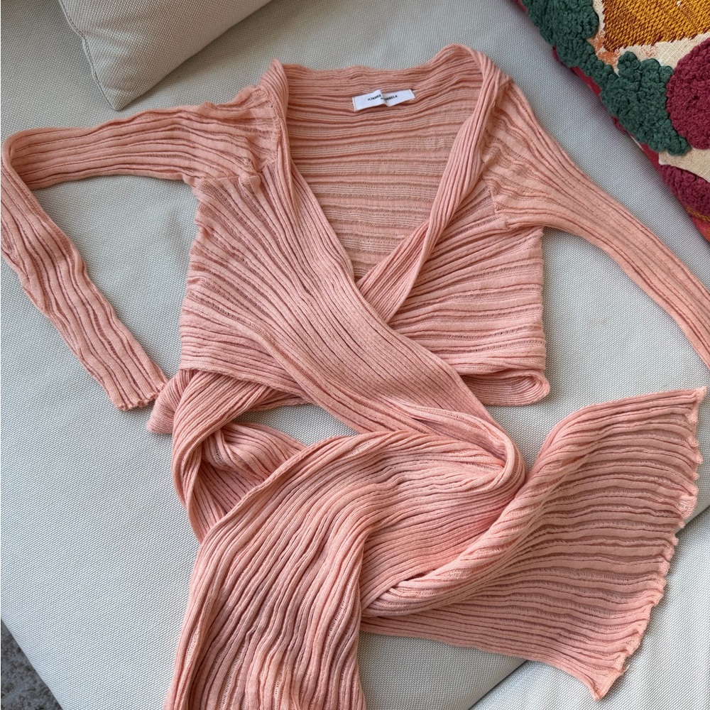 Ribbed Wrap Crop Top in Peach - Women